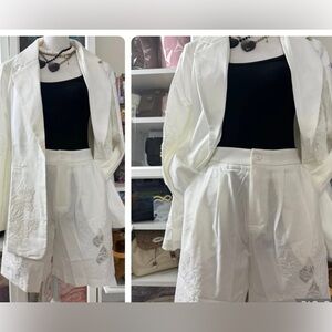 White Embroidered Blazer and Shorts Set